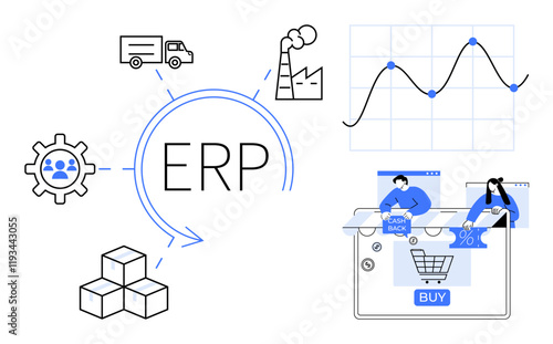 ERP system connecting logistics, manufacturing, workforce management, e-commerce, and data analytics. Ideal for business automation, resource planning, data analysis, supply chain management