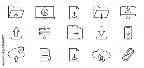 Download line icons Set. Upload icons, Data Transfer, File Transfer. Vector illustration