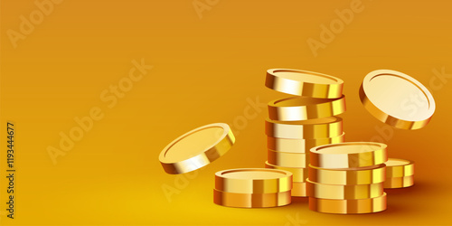 Stack of golden dollar coins. Economics concept. photo