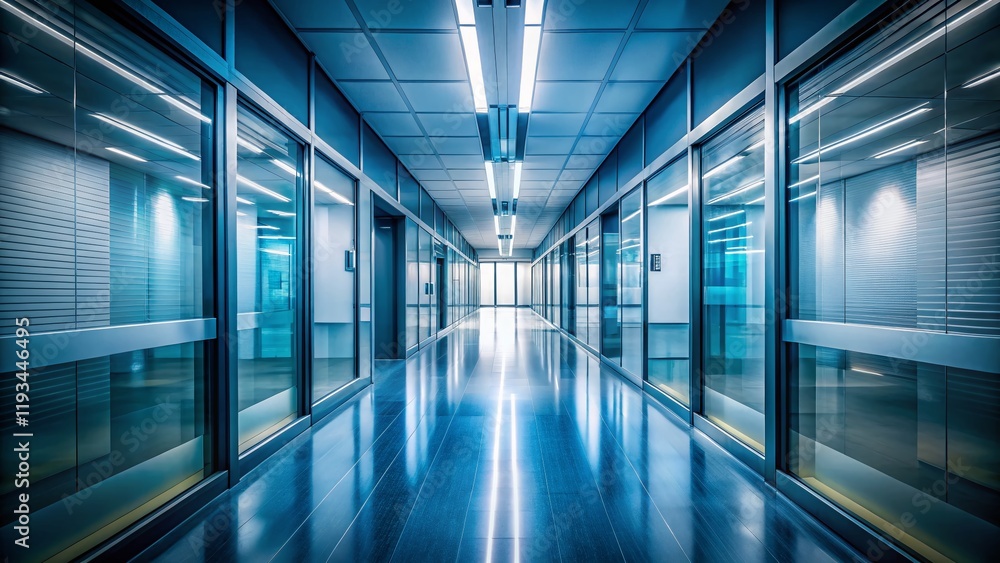Empty Office Corridor, Long Exposure, Quarantine, Deserted Workplace, Pandemic Lockdown Empty Office Corridor, Long Exposure, Quarantine, Deserted Workplace, Pandemic Lockdown