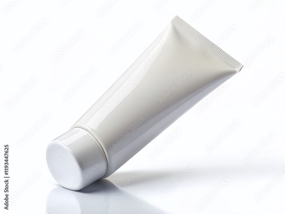 Empty White Cosmetic Tube Mockup: Clean Minimalist Product Packaging on White Background Empty White Cosmetic Tube Mockup: Clean Minimalist Product Packaging on White Background