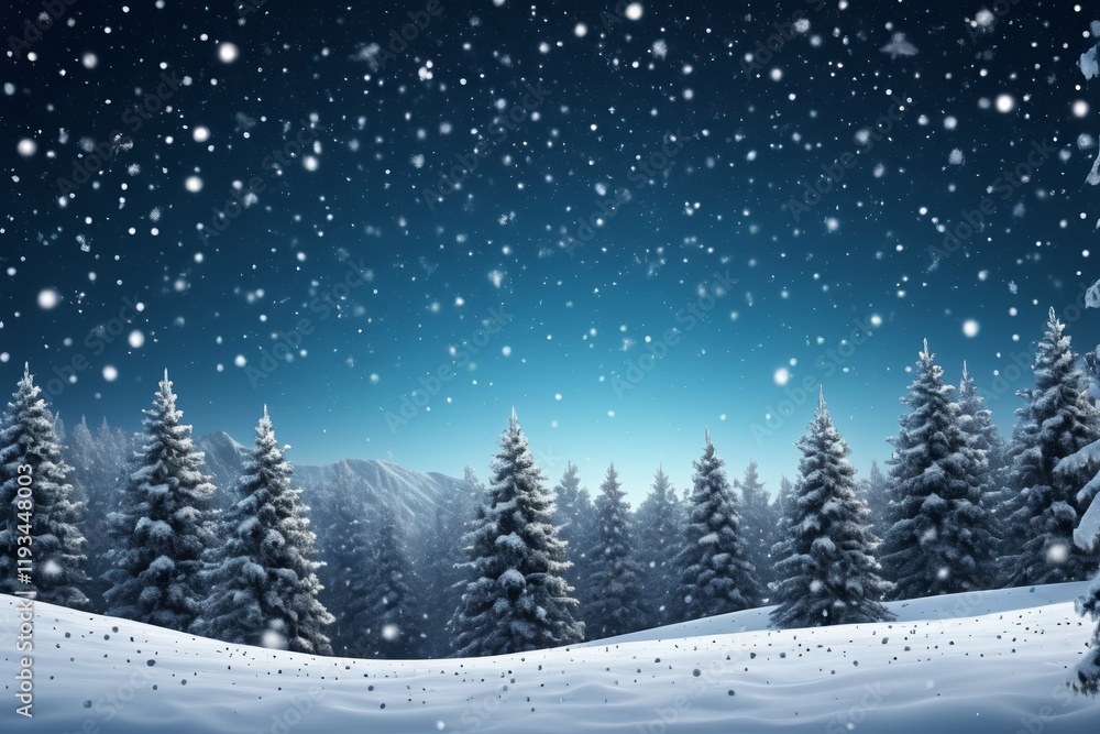 snowy night scene with pine trees and snow falling snowy night scene with pine trees and snow falling