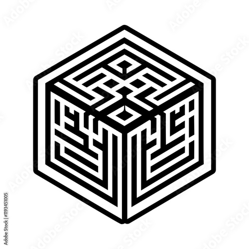 A filled style icon of cubic labyrinth
