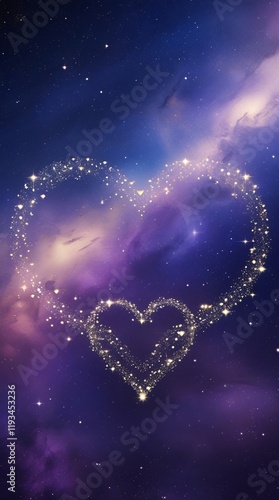 A Valentine's Day starry sky with constellations forming heart shapes, against a deep blue and purple galaxy background 2