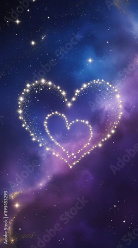 A Valentine's Day starry sky with constellations forming heart shapes, against a deep blue and purple galaxy background 2
