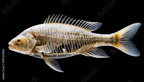 Skeleton of a carp fish isolated against a black background anatomy