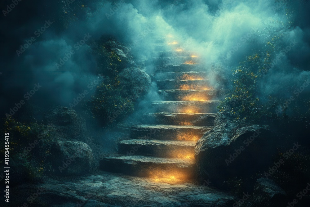staircase leading up towards clouds, representing enlightenment and spirituality, with ethereal light filtering through, inviting contemplation and reflection on one's journey staircase leading up towards clouds, representing enlightenment and spirituality, with ethereal light filtering through, inviting contemplation and reflection on one's journey