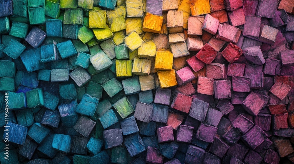 An overhead view of chalk pieces in a rainbow of colors, emphasizing their vibrancy and potential for art An overhead view of chalk pieces in a rainbow of colors, emphasizing their vibrancy and potential for art