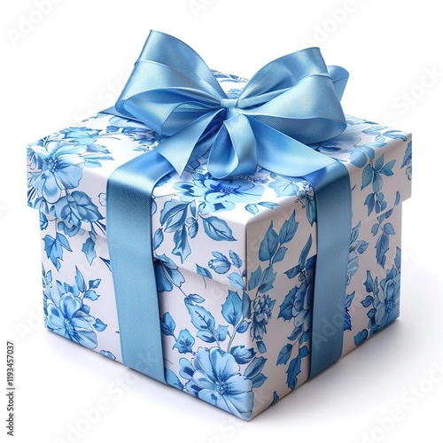 a blue and white gift box with a blue bow photo