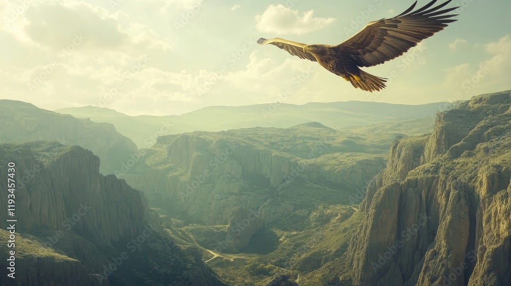 An elegant eagle soaring high above a rugged mountain landscape An elegant eagle soaring high above a rugged mountain landscape