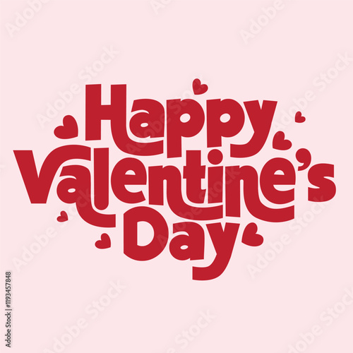 Happy Valentine's Day banner design with modern red color typography vector illustration. Romantic wallpaper with decorative hearts elements to celebrate Valentine Day on 14 February.