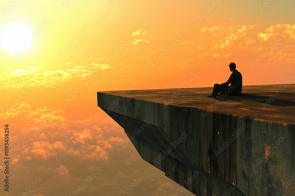 Silhouette of a Man Sitting on Edge of Cliff at Sunset Symbolizing Mental Health Struggles Silhouette of a Man Sitting on Edge of Cliff at Sunset Symbolizing Mental Health Struggles