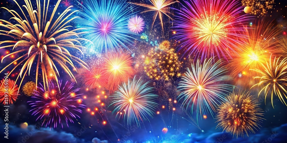 Festive Fourth of July Fireworks Background with Left-Side Copy Space for Personal Message Festive Fourth of July Fireworks Background with Left-Side Copy Space for Personal Message