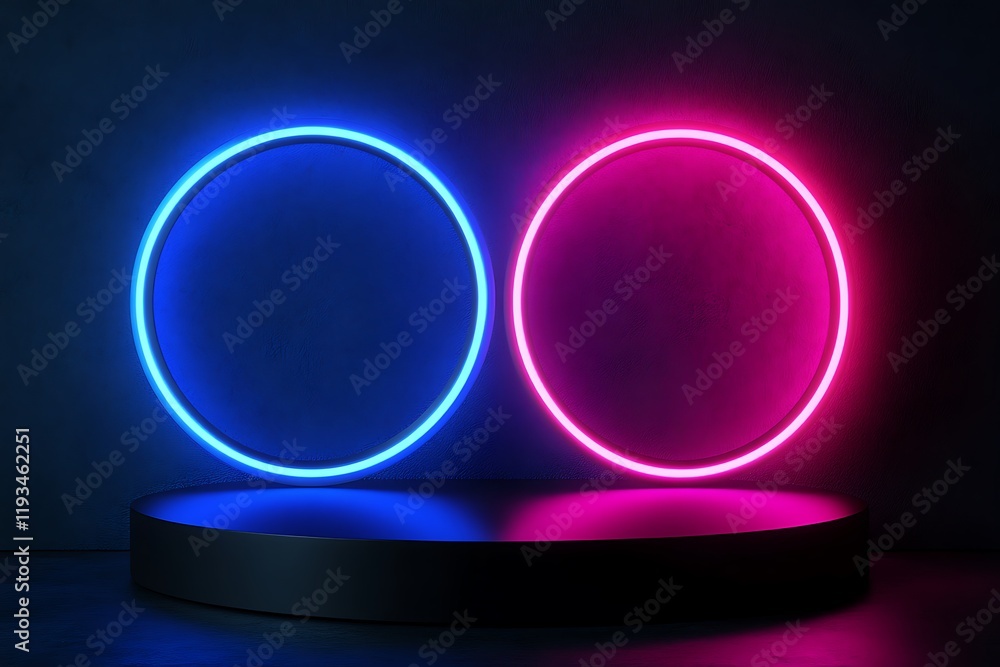 Neon Circle Display Platform in Vibrant Pink and Blue Neon Circle Display Platform in Vibrant Pink and Blue