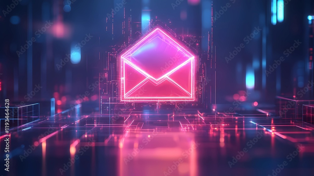 Fototapeta premium Secure email communication with encrypted data transfer and cybersecurity protection concept, digital lock symbol over email icon, book illustration style