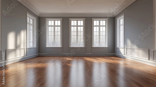 a room with a wooden floor and a window