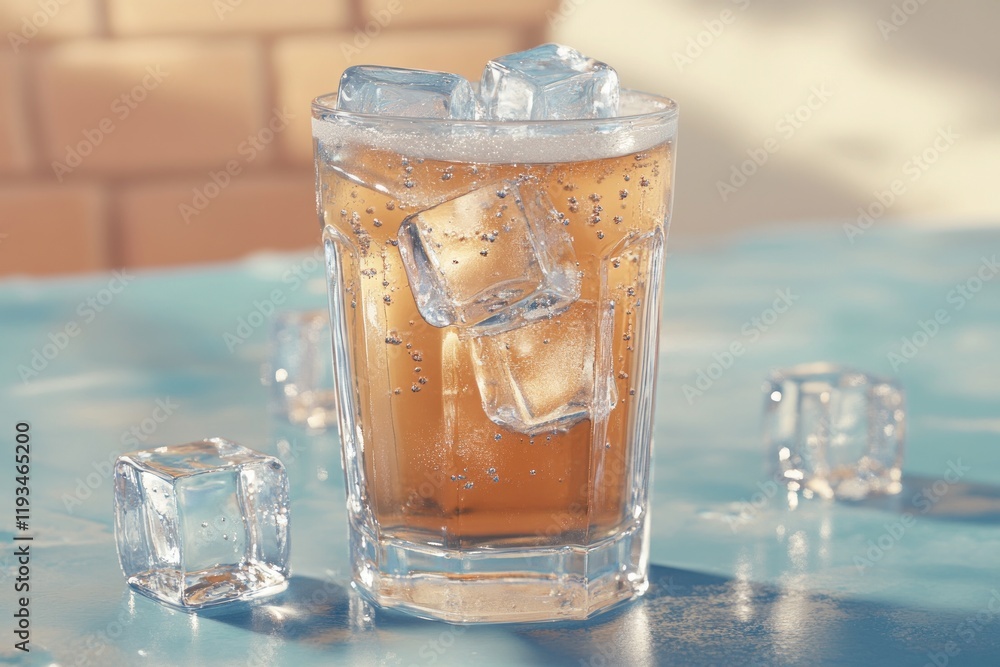 Refreshing Iced Beverage with Ice Cubes on a Sunny Day in a Relaxing Outdoor Setting Refreshing Iced Beverage with Ice Cubes on a Sunny Day in a Relaxing Outdoor Setting