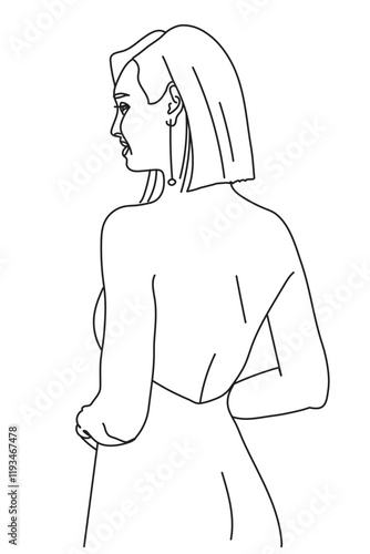girl with bare back fashion line drawing
