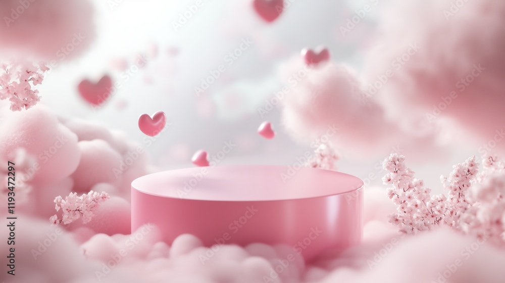 Pink Heart Clouds and Platform in Sky Pink Heart Clouds and Platform in Sky