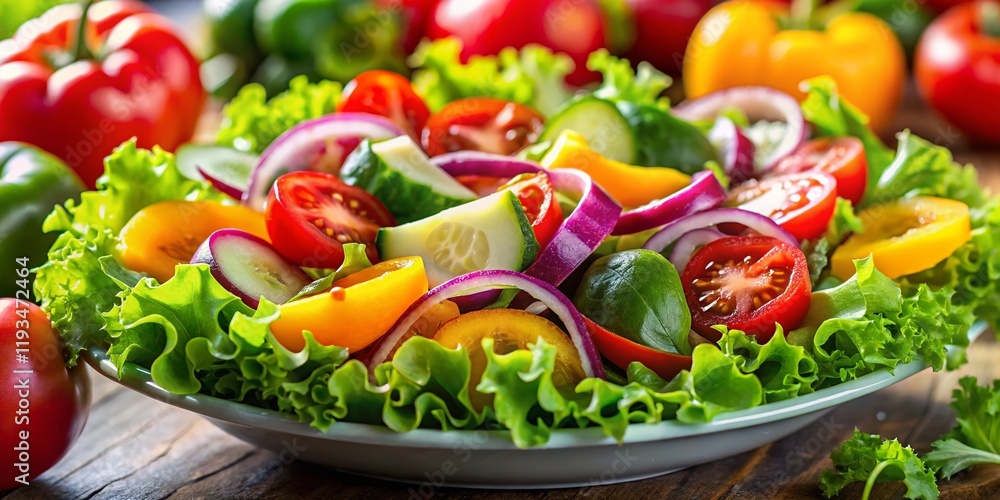 Fresh Salad with Colorful Vegetables Close-Up: Healthy Eating Concept Fresh Salad with Colorful Vegetables Close-Up: Healthy Eating Concept