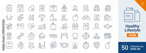 Healthy icons Pixel perfect. Sport, food, human, ....	
