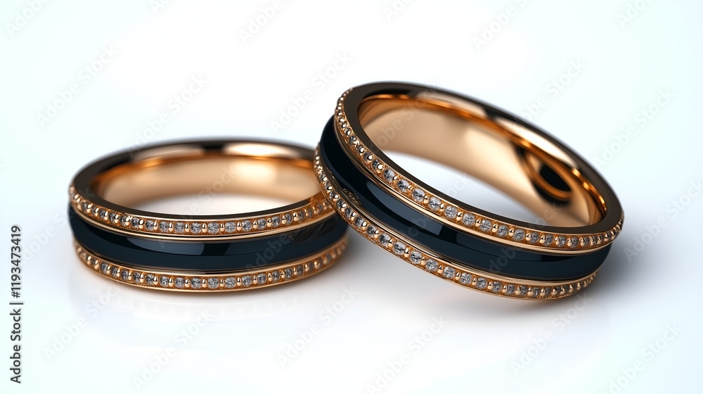 Elegant Rose Gold Wedding Rings with Black Enamel and Diamonds Luxury Couple's Jewelry Perfect for Wedding. Elegant Rose Gold Wedding Rings with Black Enamel and Diamonds Luxury Couple's Jewelry Perfect for Wedding.
