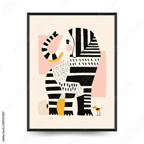 Abstract Childrens Room posters template with animals. Modern trendy Kids minimal style. Hand drawn design for wallpaper, wall decor, print, postcard, cover, template, banner.