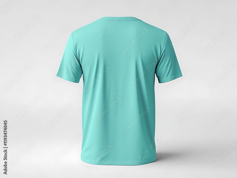 Back view of a light aqua round neck tee shirt, rendered realistically on white cutout Back view of a light aqua round neck tee shirt, rendered realistically on white cutout