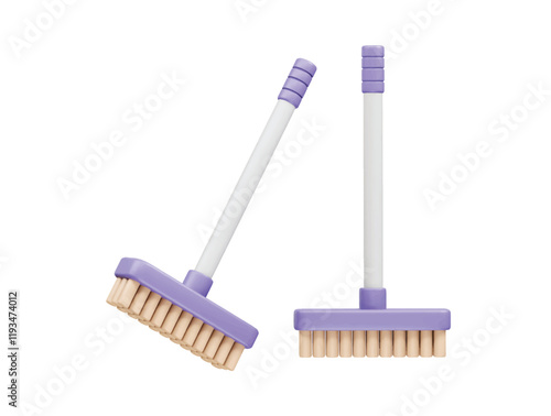 Cleaning broom icon 3d render