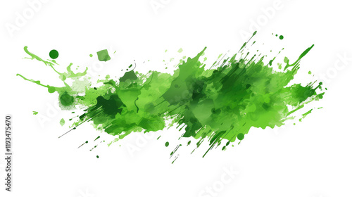 Green watercolor paint splatter isolated PNG with Transparent Background