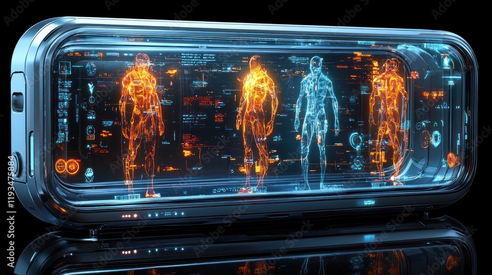 Obraz premium Futuristic Medical Device Displaying Holographic Human Body Scans