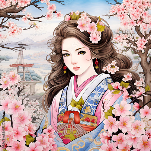 drawing of geisha in sakura