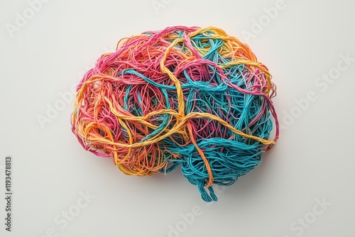 Colorful Tangled Brain Yarn Illustration Representing Mental Health Complexities