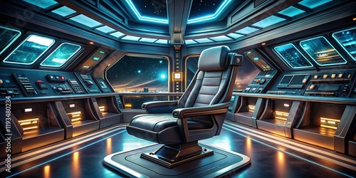 Fototapeta Naklejka Na Ścianę i Meble -  Futuristic Spaceship Captain's Chair Interior - Sci-Fi Stock Photo