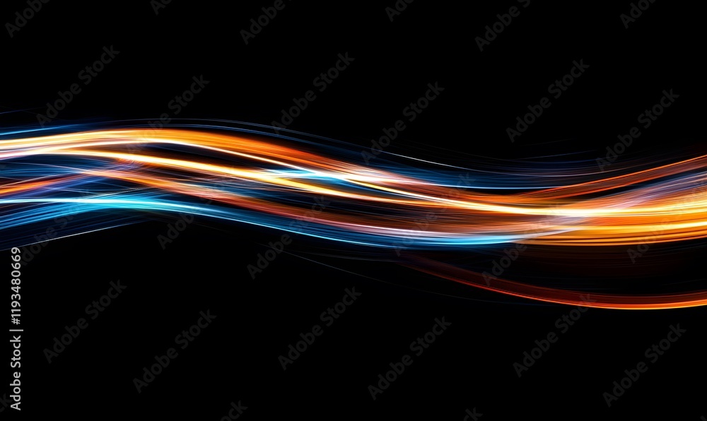 Naklejka premium Abstract glowing blue and orange light streaks on a black background, Generative Ai