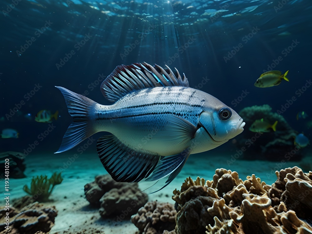 Fototapeta premium Tropical fish swimming in the sea. Underwater world.