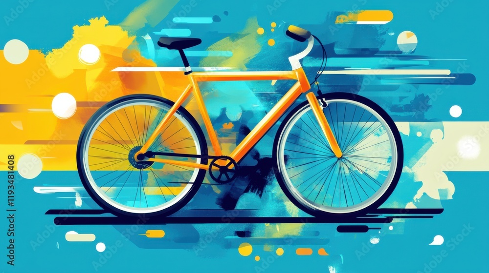 Fototapeta premium Vibrant and Modern Bicycle Illustration on a Dynamic Abstract Background Featuring Bold Colors and Artistic Brushstrokes Perfect for Creative Projects