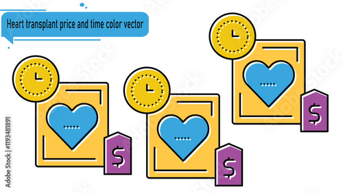 Heart transplant price and time color vector