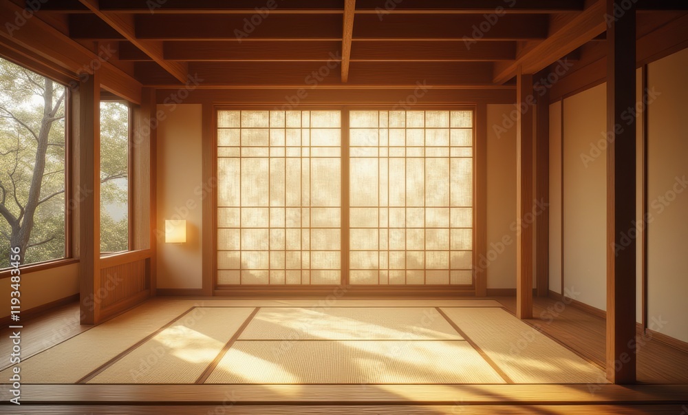 Serene Japanese-style interior with natural light Serene Japanese-style interior with natural light