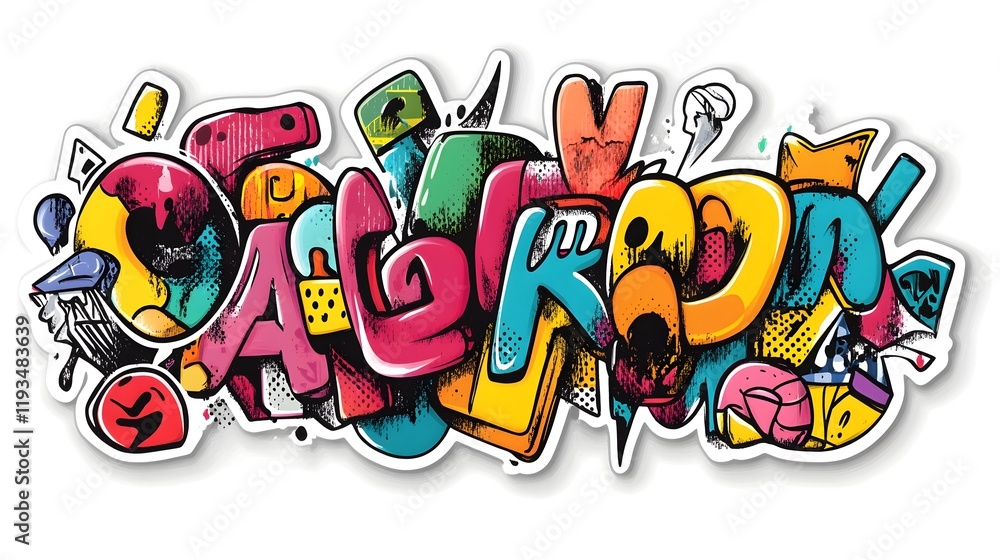 Obraz premium Vibrant Graffiti Art on Urban Street Wall with Colorful Spray Paint Design