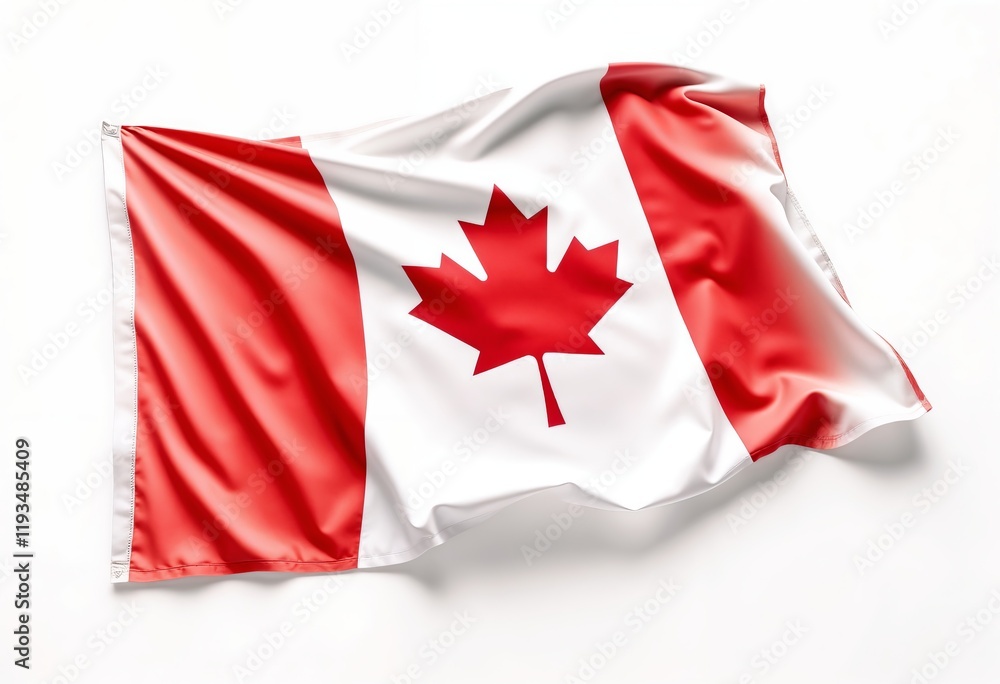 Canadian flag draped elegantly on a white background Canadian flag draped elegantly on a white background