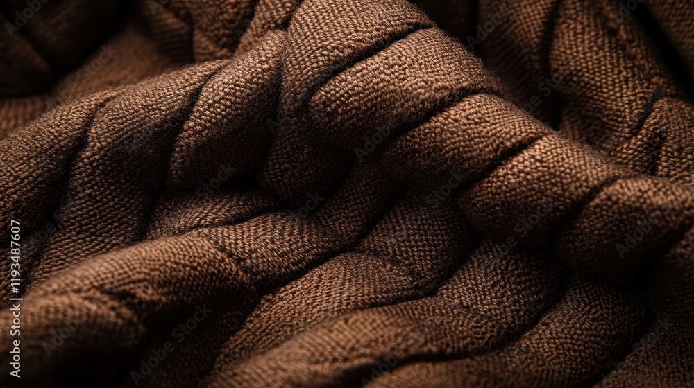 Fototapeta premium Cozy and Textured Woven Fabric Pattern in Warm Brown Tones for Rustic Artisanal or Handmade Designs Closeup shot of a tightly knit braided and twisted fabric material with an organic