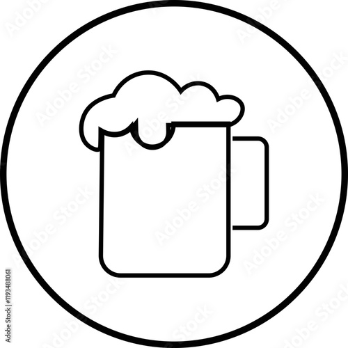 Depiction of frothy beer mug icon isolated on transparent background. Ideal for pubs, breweries, and beer enthusiasts seeking vintage charm black line vector  drink glass symbol