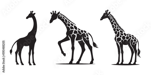  set of giraffe silhouette vector illustration icon isolated on a white background