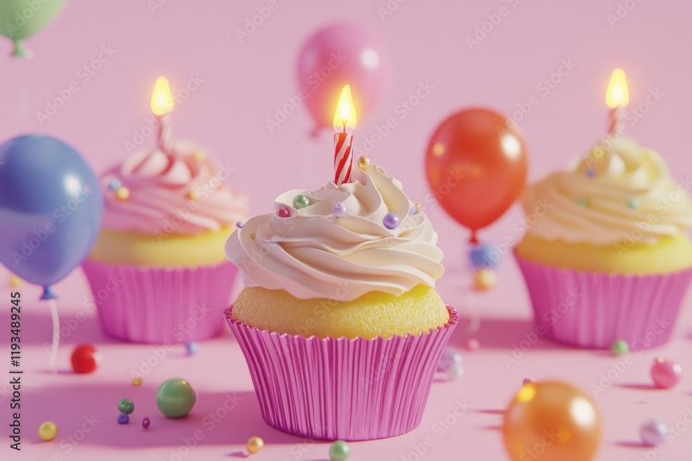 Cupcakes with Candles and Confetti Cupcakes with Candles and Confetti