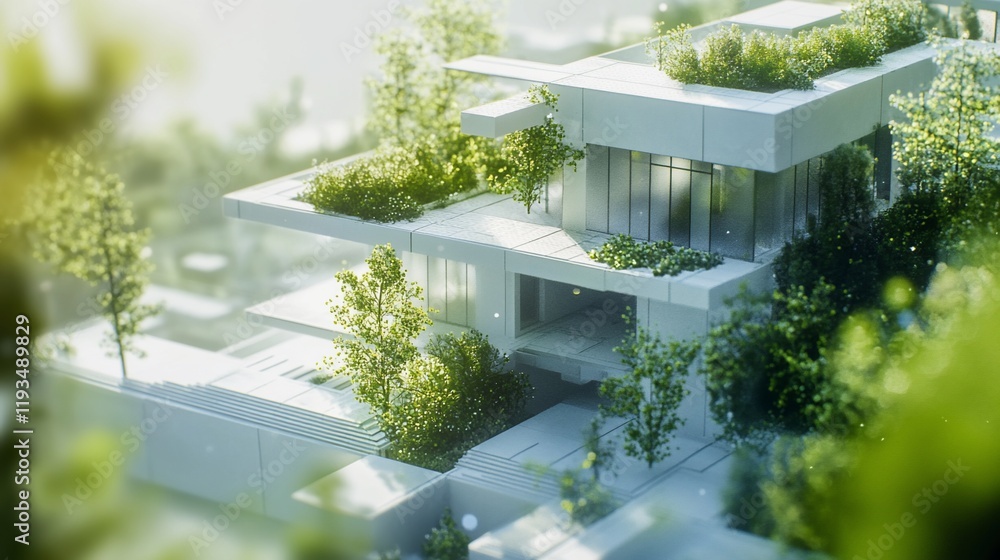 Fototapeta premium Modern Eco Friendly House Integrated With Nature