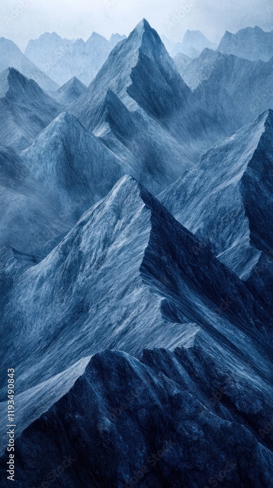 Fototapeta premium Majestic snow capped mountain peaks reaching towards vast ethereal skies in a dramatic otherworldly landscape This remote solitary scene conveys a sense of awe wonder and sublime tranquility