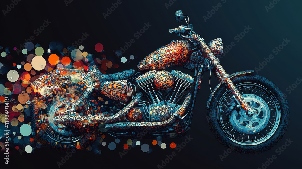 Obraz premium Motorcycle of the particles. Motorbike consists of circles and points. Vector illustration