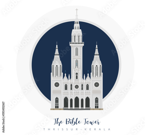 The Bible Tower  - Tallest Church Tower - Thrissur - Stock Illustration