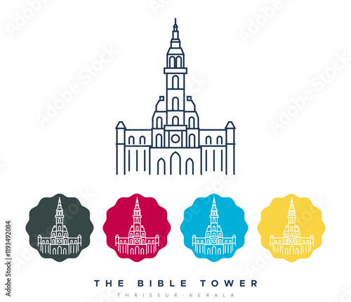 The Bible Tower  - Tallest Church Tower - Thrissur - Stock Illustration